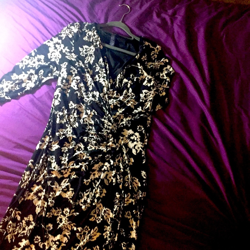 CHAPS White & Black Floral Dress XL